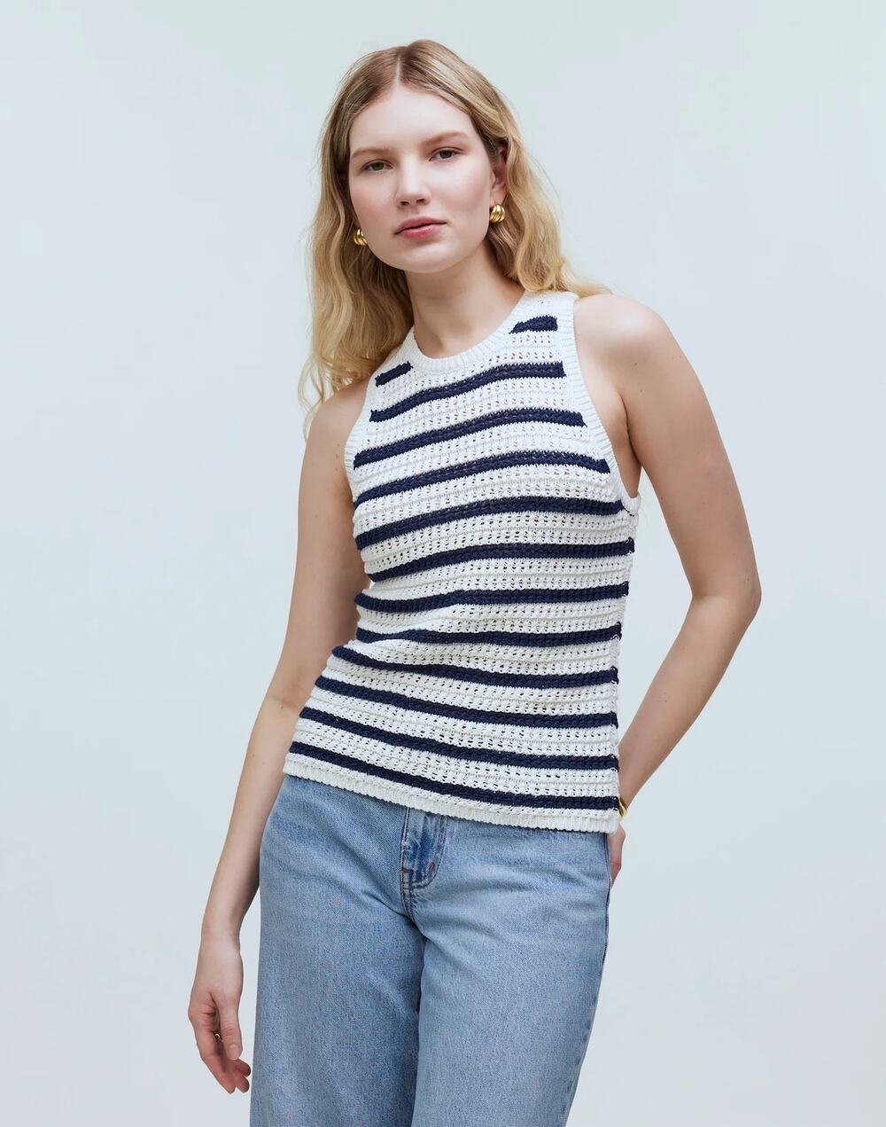 NWOT Madewell Women's Crochet-Knit Crewneck Sweater Tank Top Bright Ivory Size S
